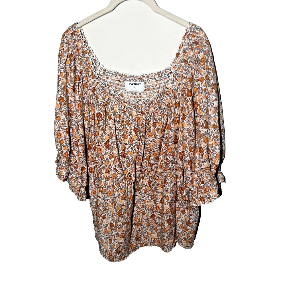 Old Navy size 2X Orange Floral Stretch Boho Cottagecore Blouse Fall Feminine